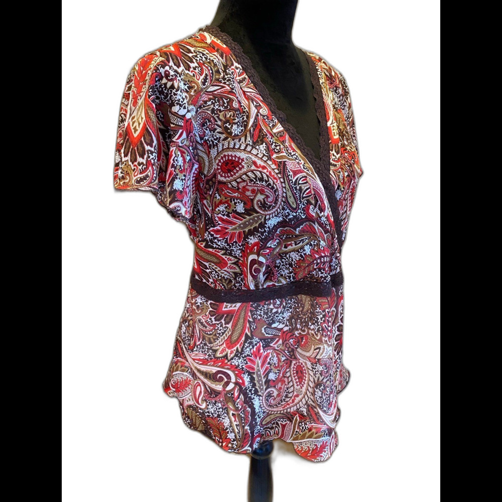 Lane Bryant Blouse Plus Size 14 -16W Top Short Sleeve  Dressy  Lace Trim‎